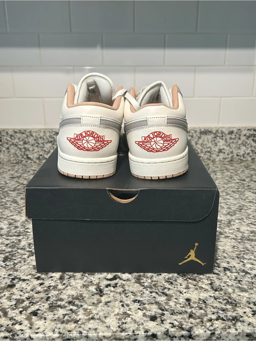 Nike Air Jordan 1 Low - White & Light Gray with Coral Highlights